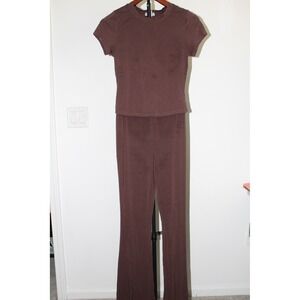 Better Together Brown Modal Flare Pant and Short Sleeve Tee Lounge Set Small